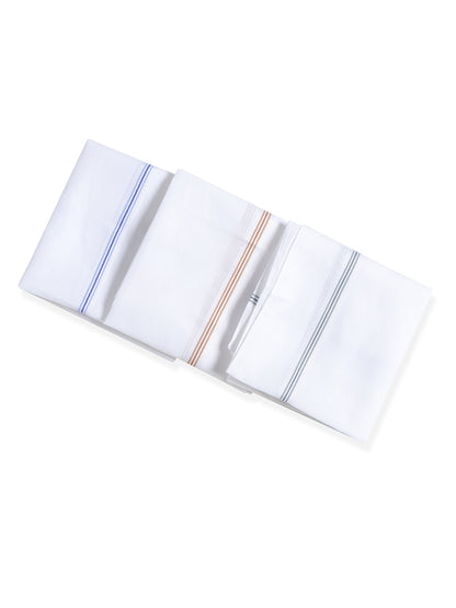 VIP Men's Solid Cotton White Square Classic 02 Handkerchief-Pack of 3