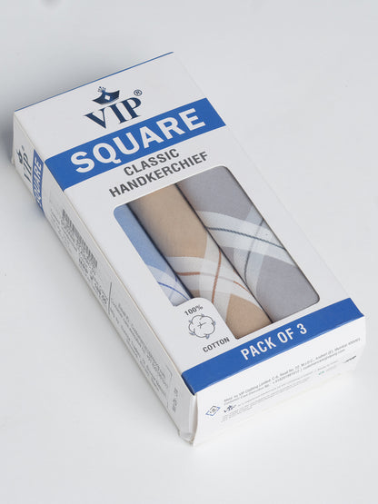 VIP Men's Striped Cotton Assorted Square Classic 03 Handkerchief-Pack of 3