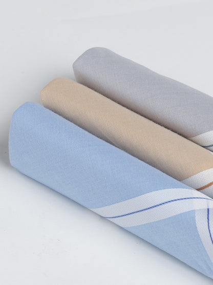 VIP Men's Striped Cotton Assorted Square Classic 03 Handkerchief-Pack of 3