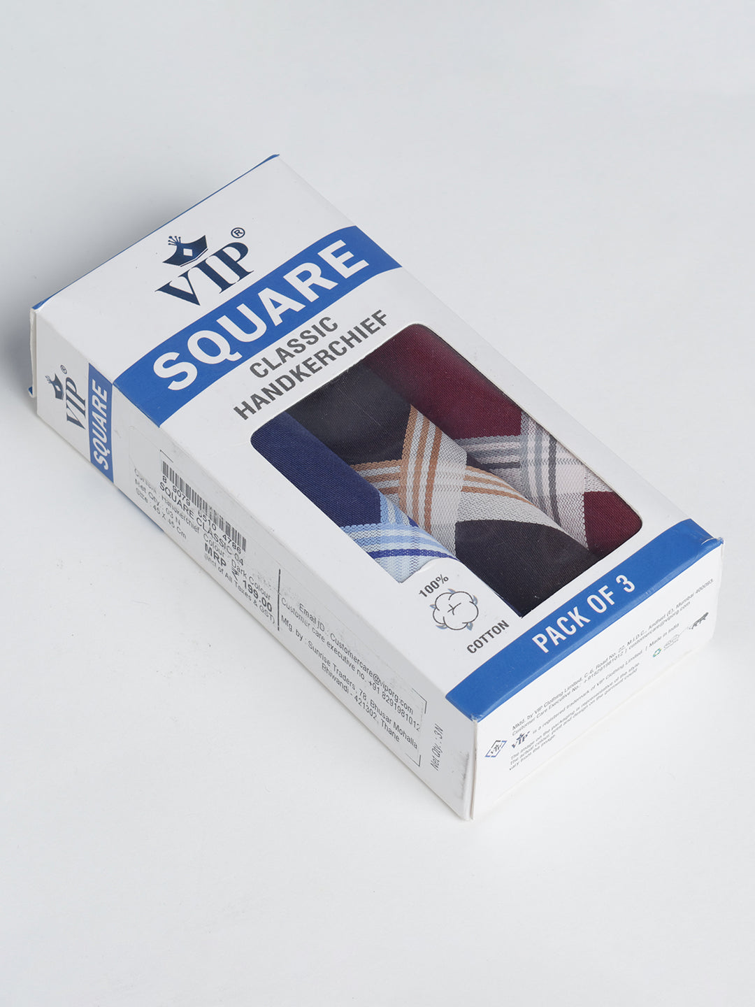 VIP Men's Striped Cotton Assorted Square Classic 04 Handkerchief-Pack of 3