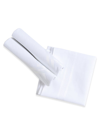 VIP Men's Solid Cotton White Square Premium 01 Handkerchief-Pack of 3