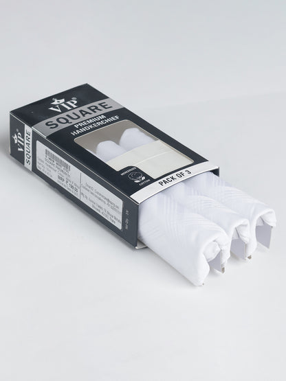 VIP Men's Solid Cotton White Square Premium 01 Handkerchief-Pack of 3