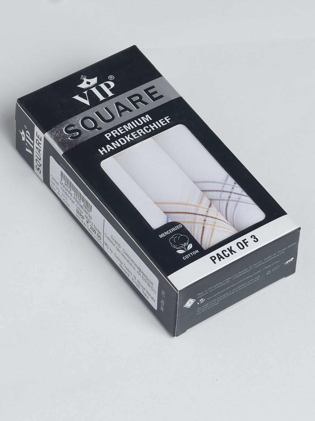 VIP Men's Striped Cotton Assorted Square Premium 02 Handkerchief-Pack of 3