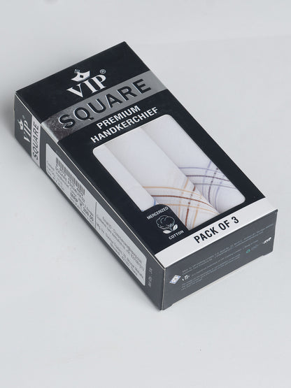 VIP Men's Striped Cotton Assorted Square Premium 02 Handkerchief-Pack of 3