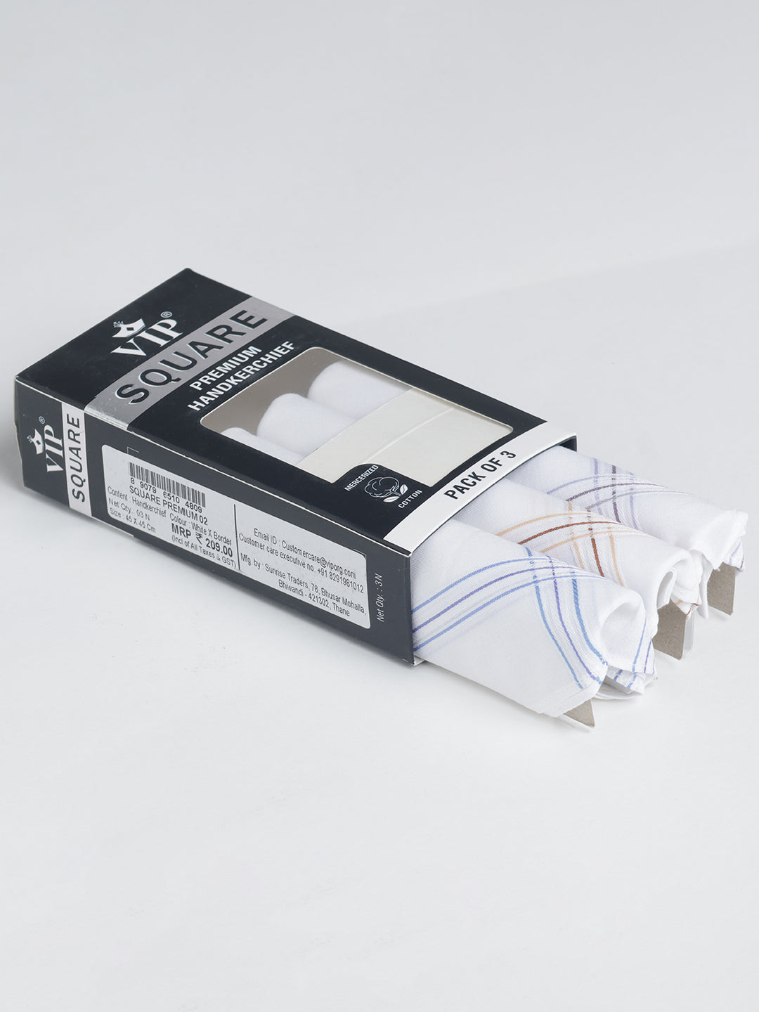 VIP Men's Striped Cotton Assorted Square Premium 02 Handkerchief-Pack of 3