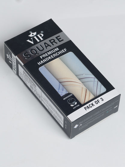 VIP Men's Striped Cotton Assorted Square Premium 03 Handkerchief-Pack of 3