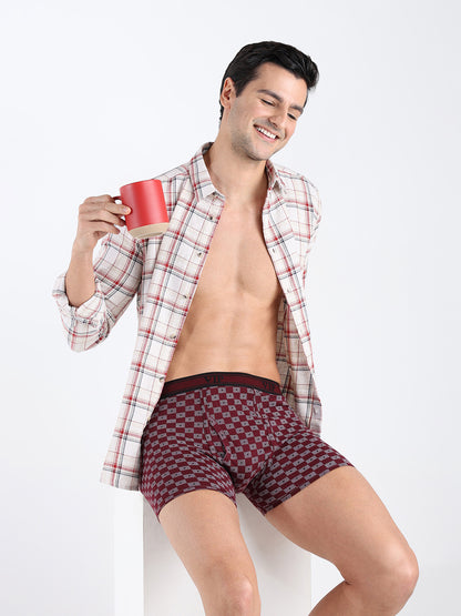 One Up Men's Printed Cotton Mid Rise Regular Fit Trunk-Assorted Colours-Pack of 2