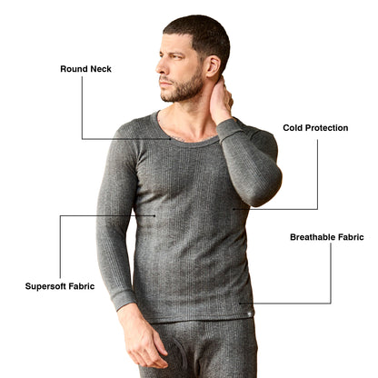 VIP Menƒ??s Round Neck Thermal Top ƒ?? Charcoal Melange