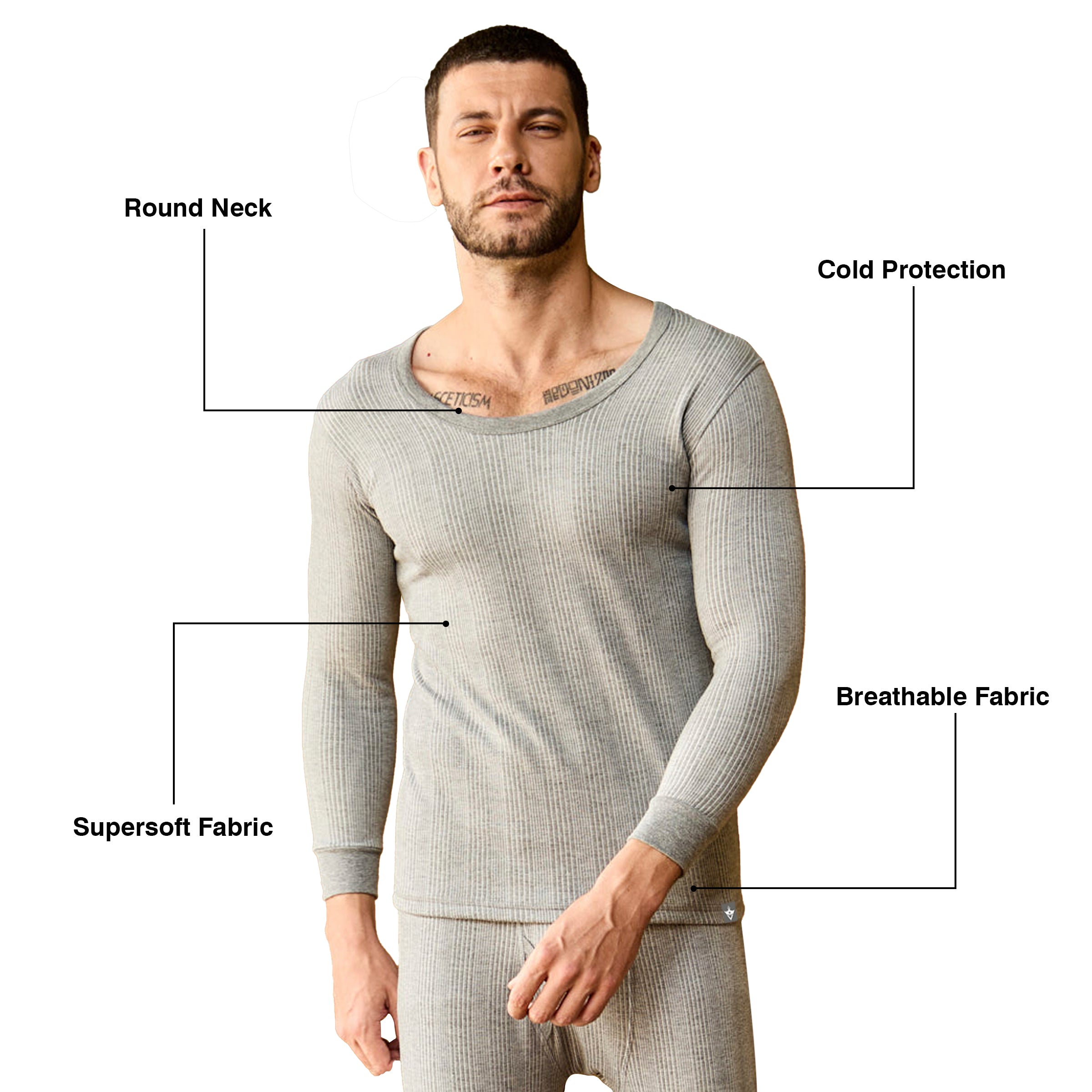 VIP Menƒ??s Round Neck Thermal Top ƒ?? Grey Melange