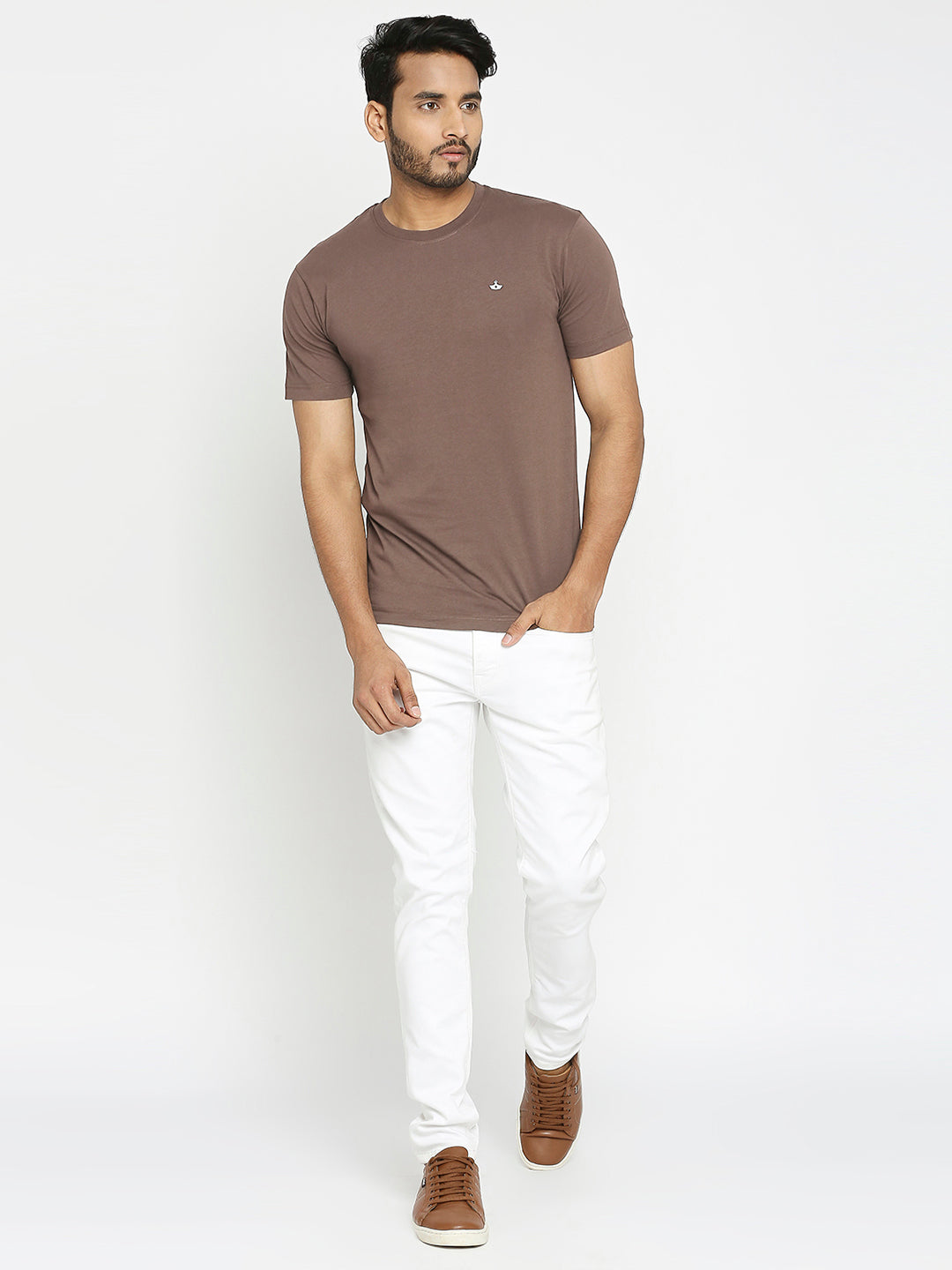 Mens Brown Colour Round Neck T-Shirt