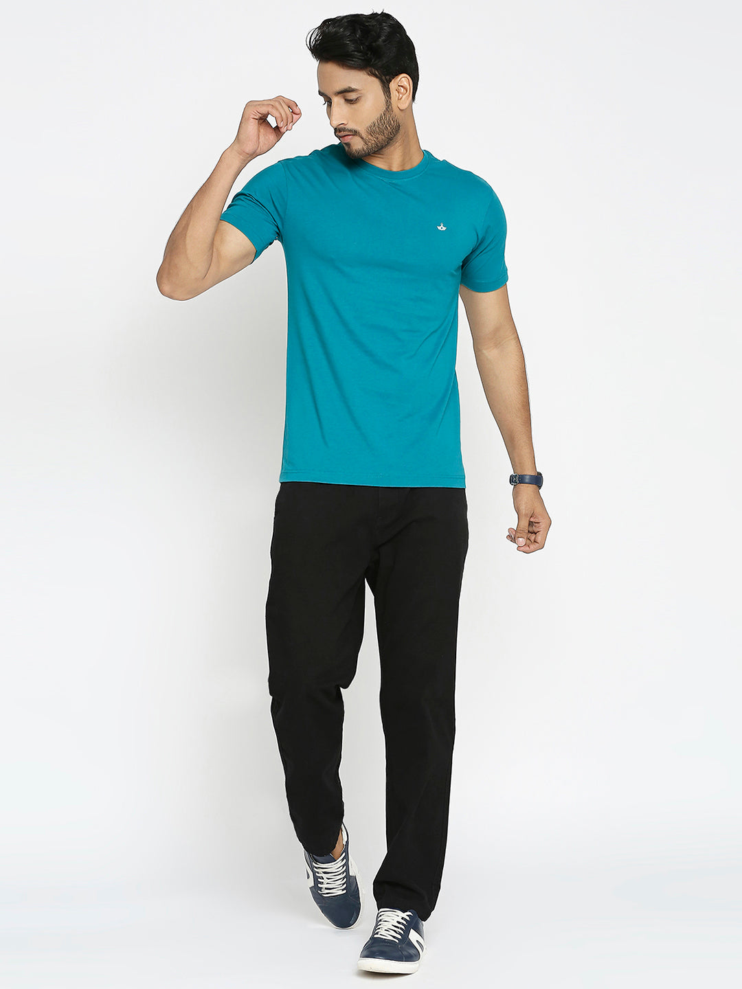 Mens Teal Colour Round Neck T-Shirt