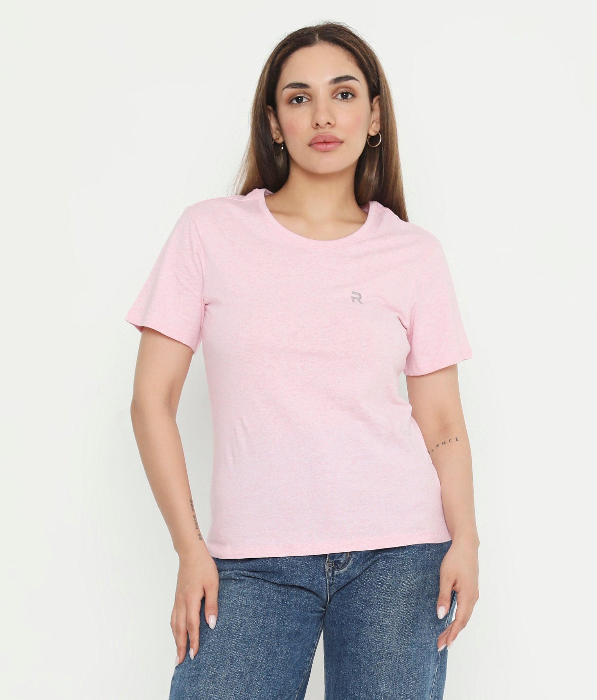 Pink Melange Essential Cotton T-Shirt For Women - 002