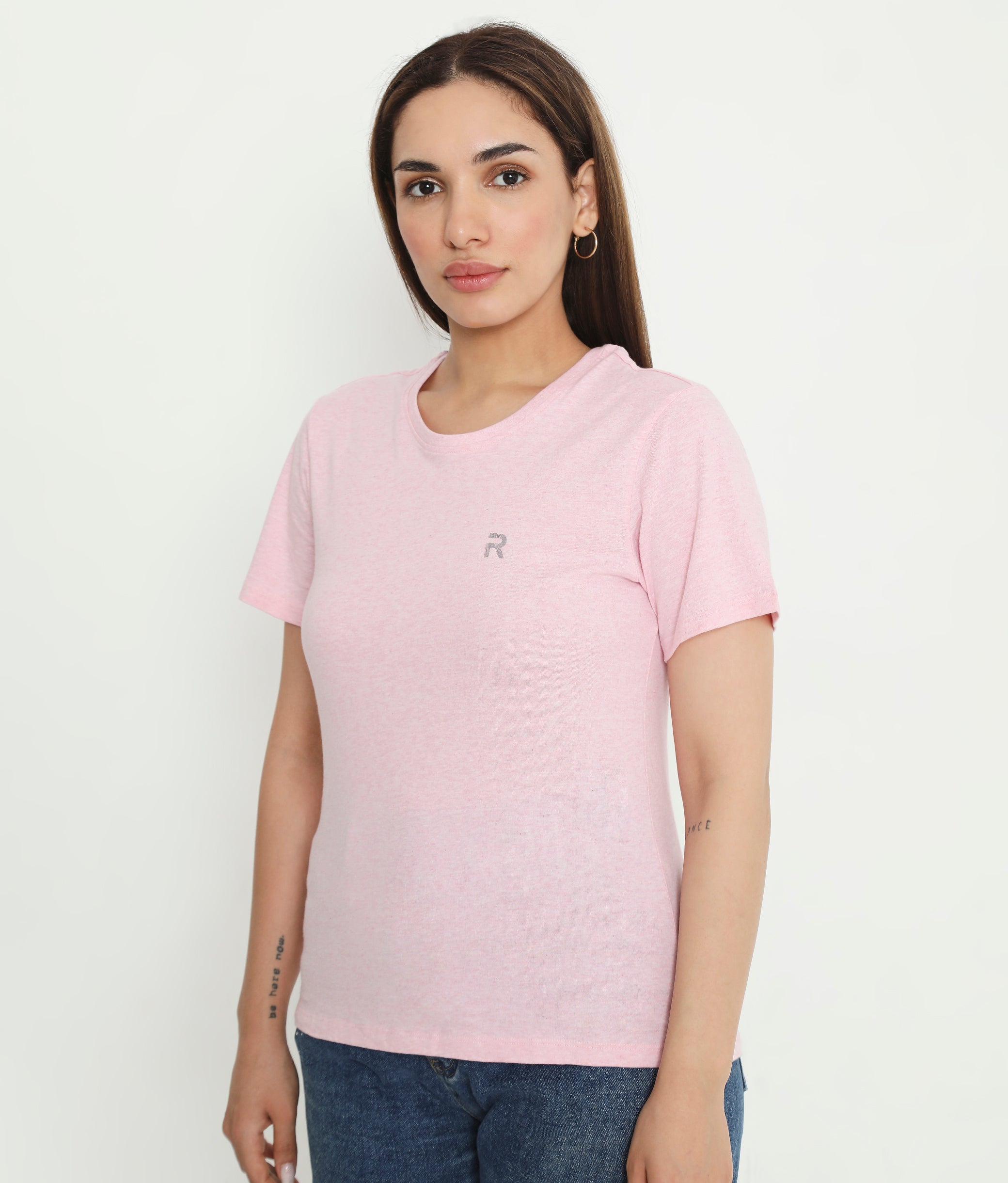 Pink Melange Essential Cotton T-Shirt For Women - 002