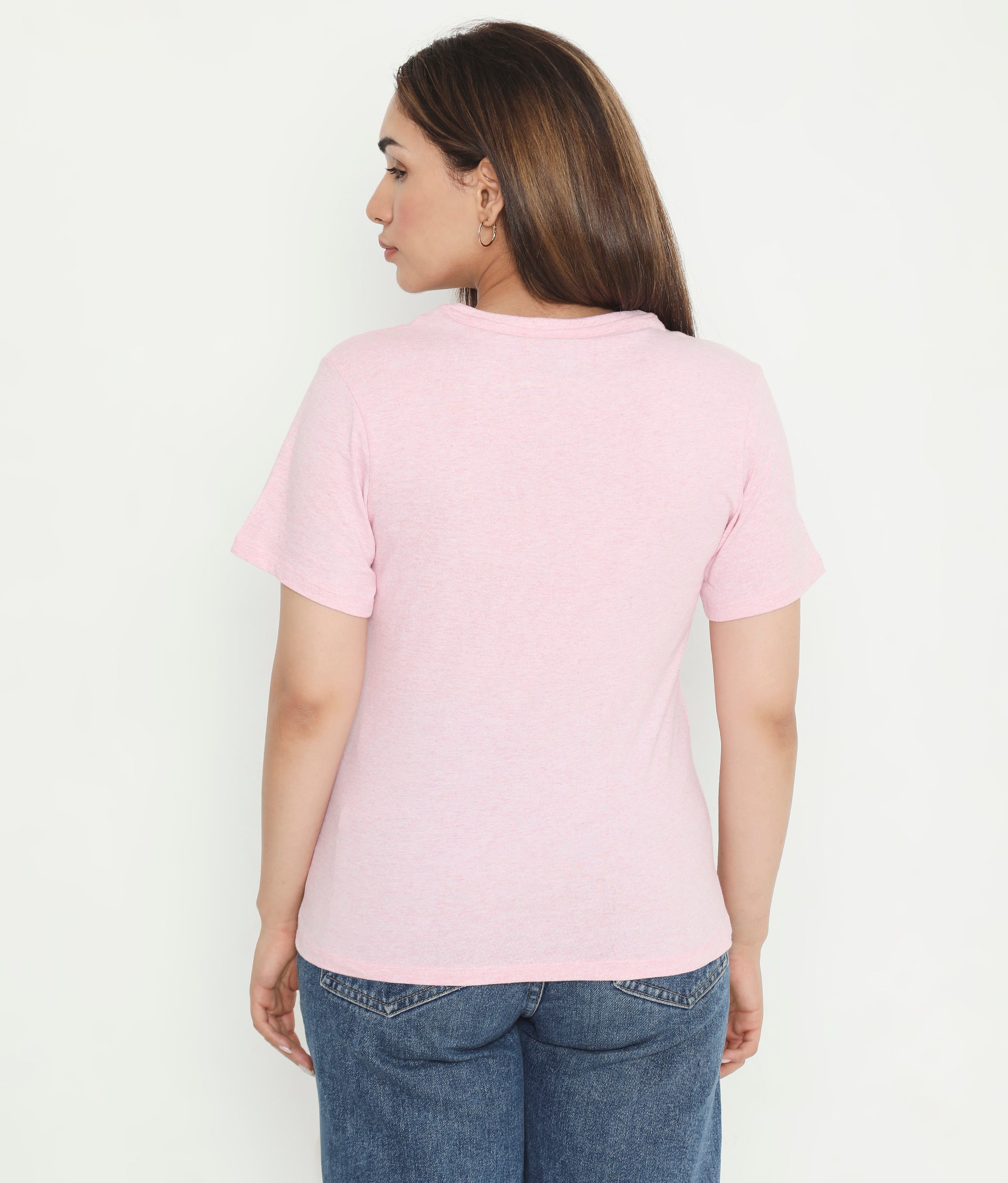 Pink Melange Essential Cotton T-Shirt For Women - 002