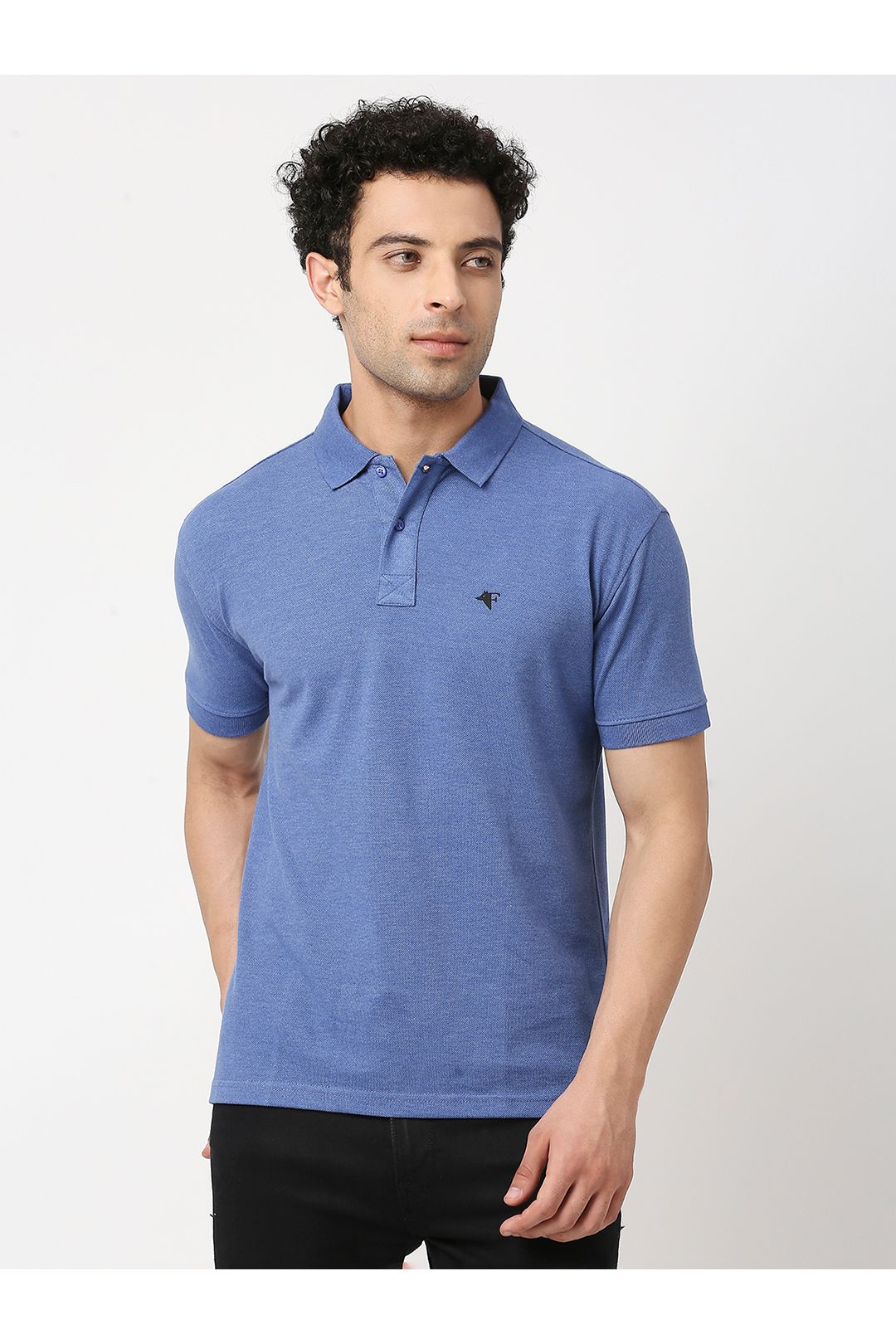 Men Indigo Melange Cotton Polo T-Shirt