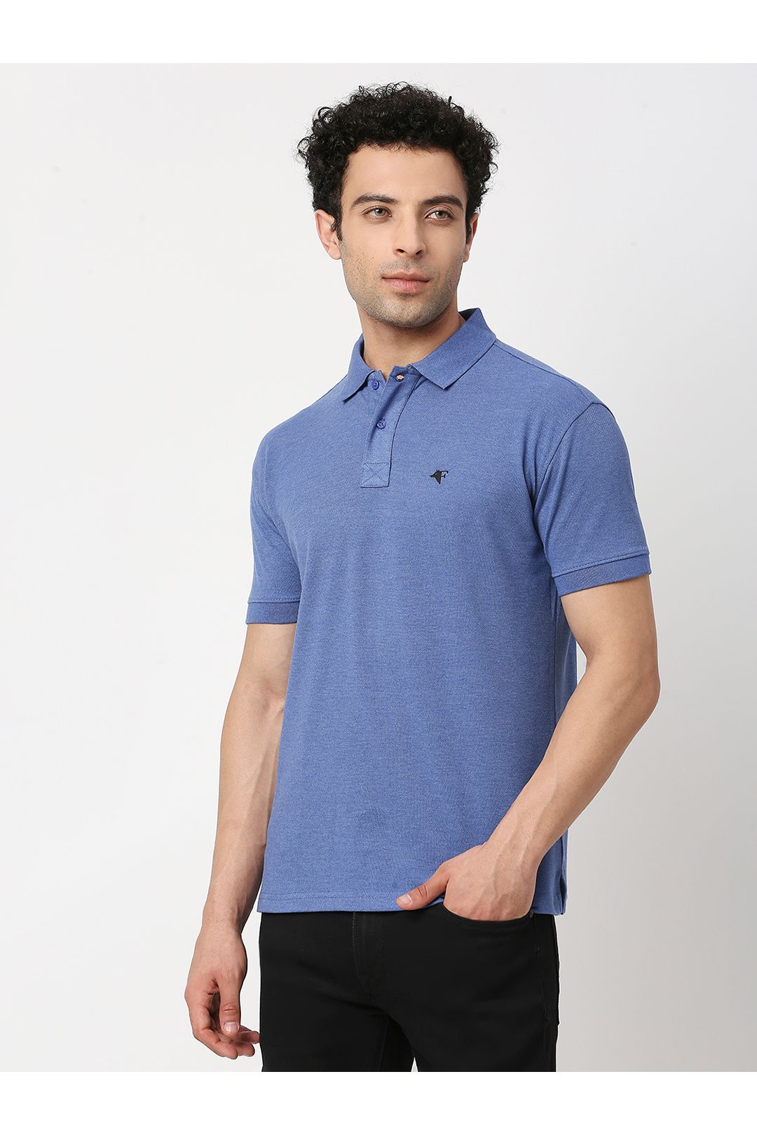 Men Indigo Melange Cotton Polo T-Shirt