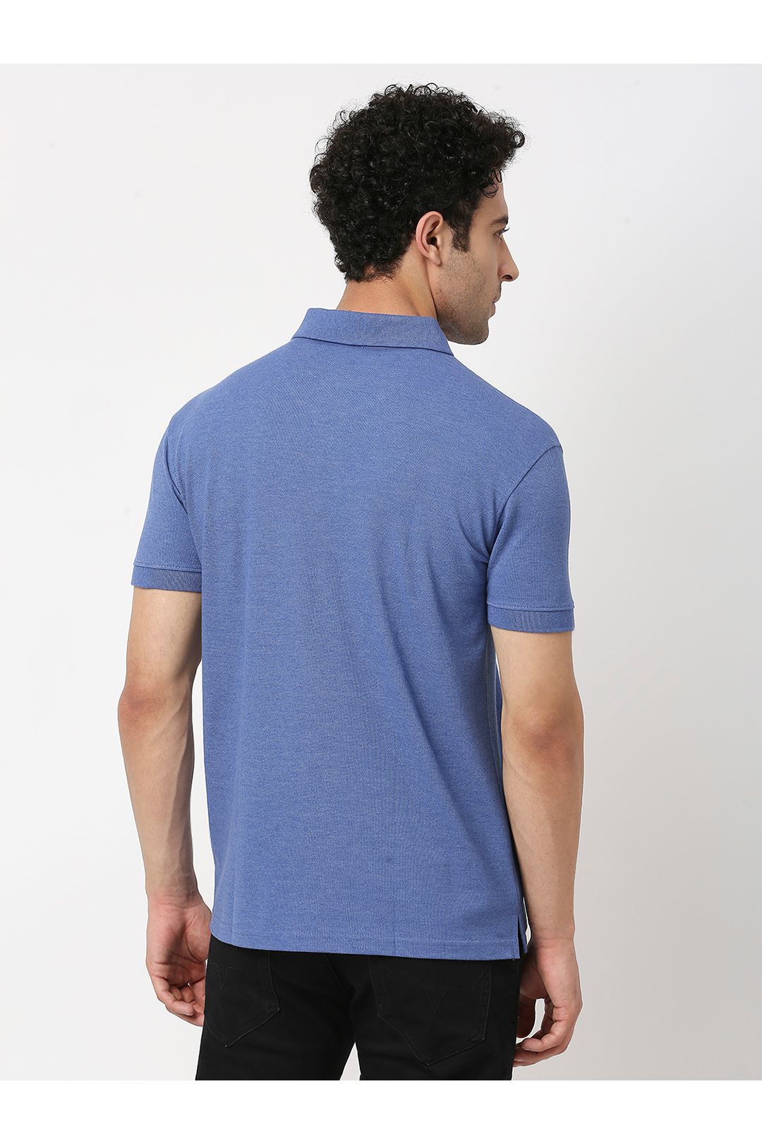 Men Indigo Melange Cotton Polo T-Shirt