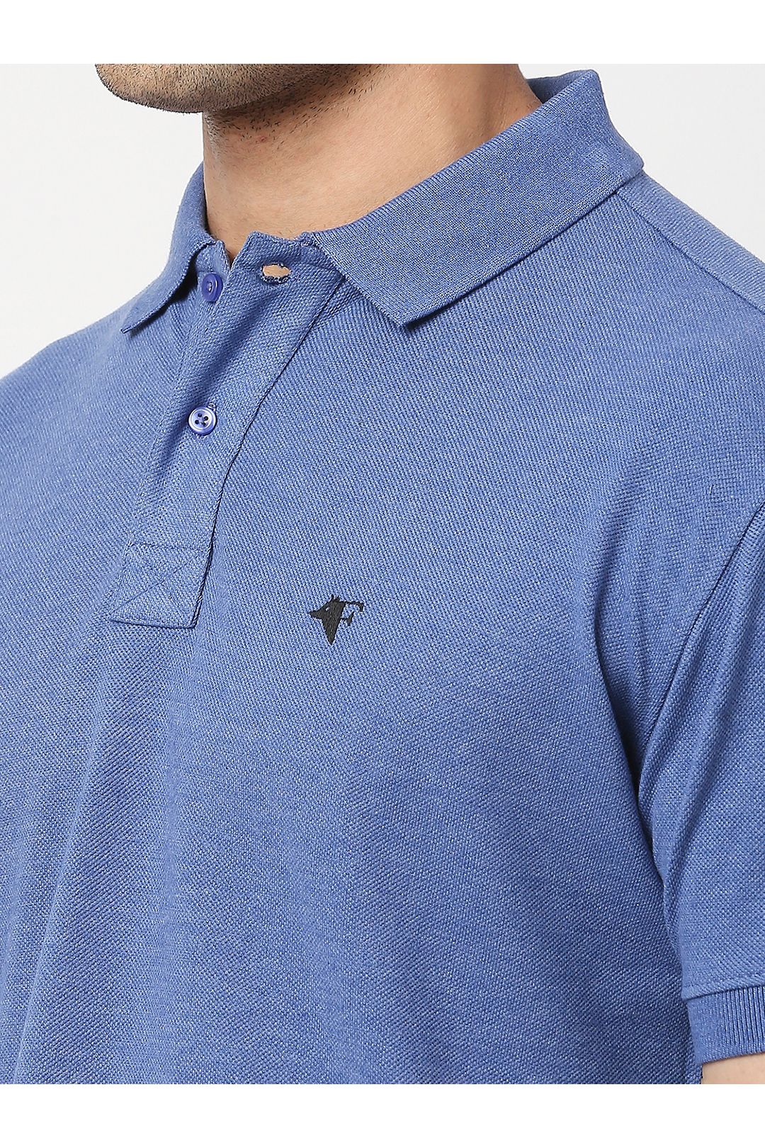 Men Indigo Melange Cotton Polo T-Shirt