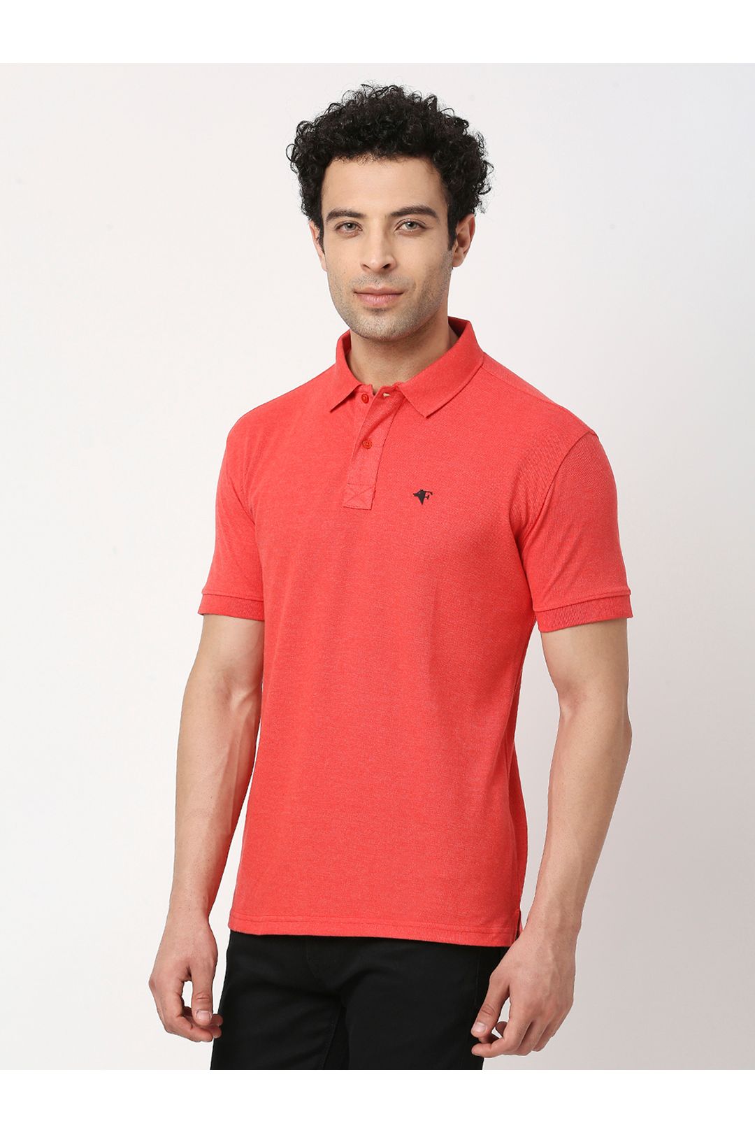 Men Peach Melange Cotton Polo T-Shirt