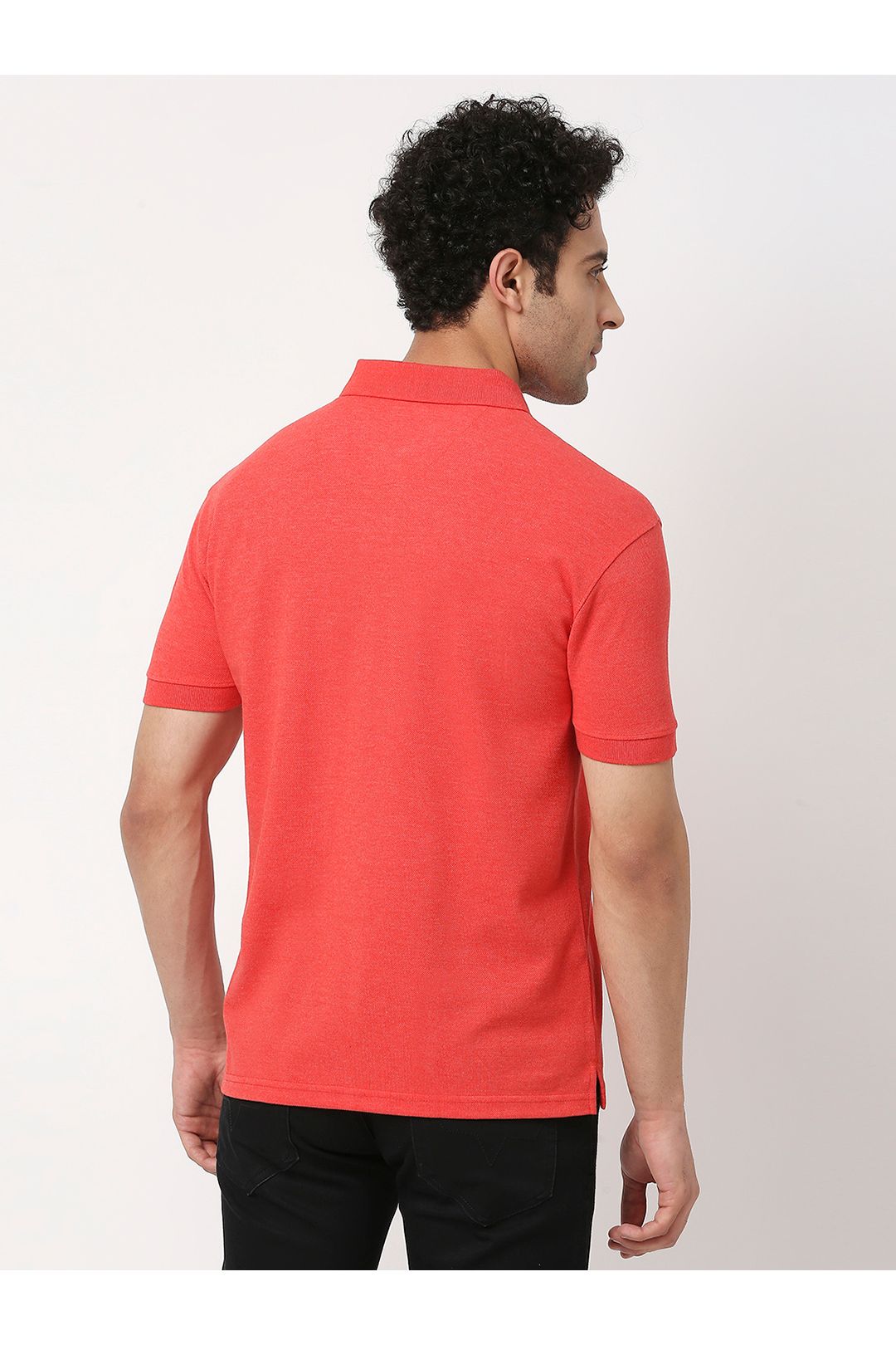 Men Peach Melange Cotton Polo T-Shirt