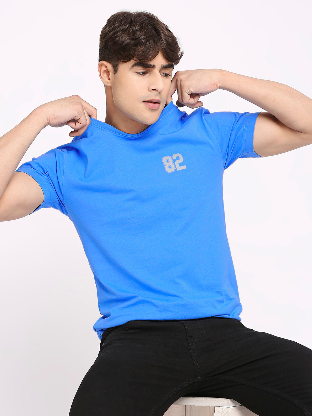 Mens Light Blue Round Neck T-Shirt