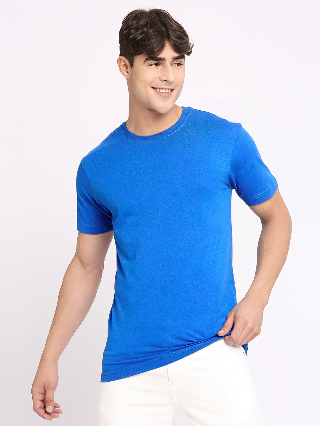 Royal Blue Pure Cotton Round Neck T-Shirt for Men