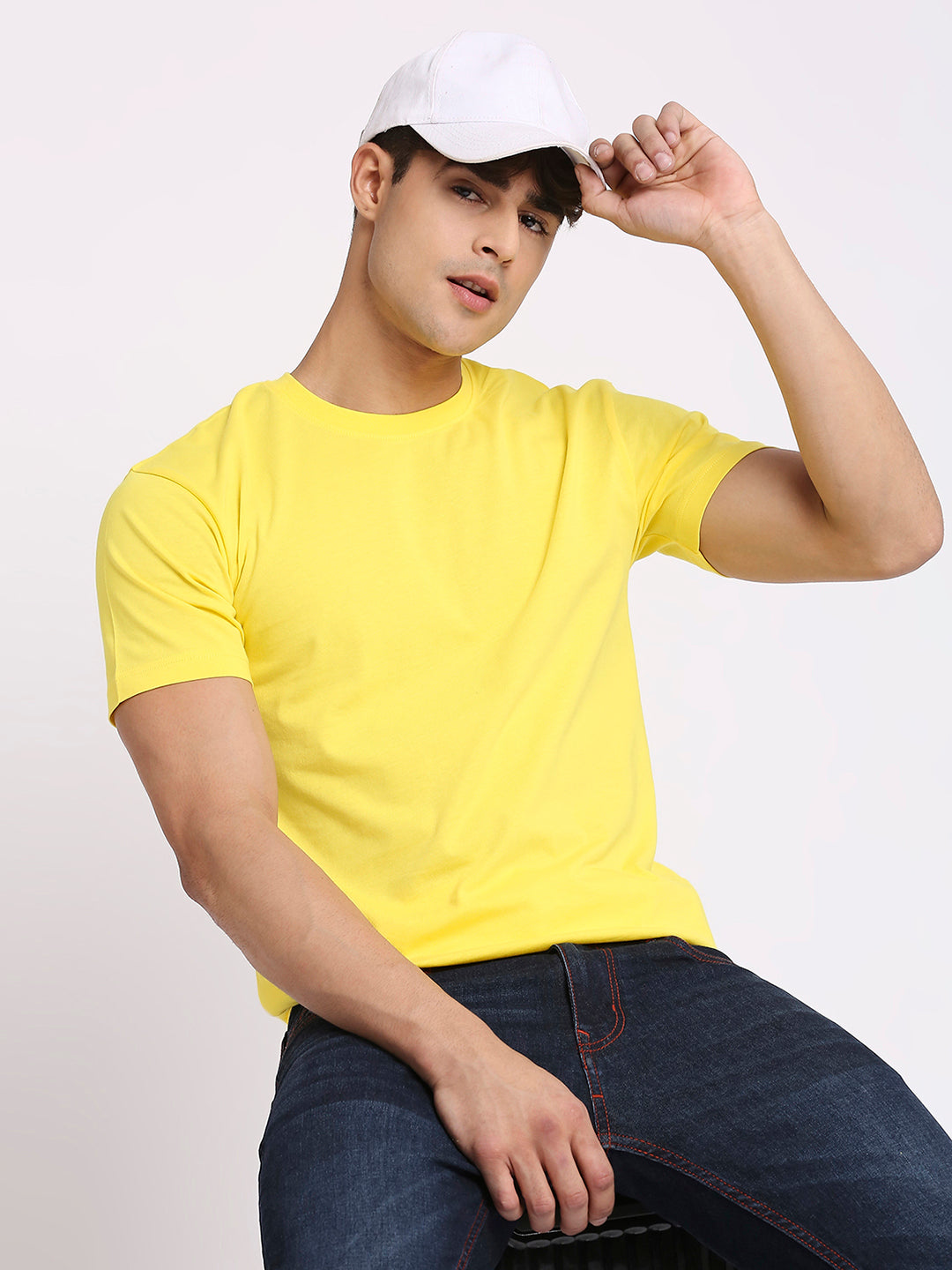 Vip Neck Solid Yellow Pure Cotton Round Neck T-Shirt for Men – VIP (India)