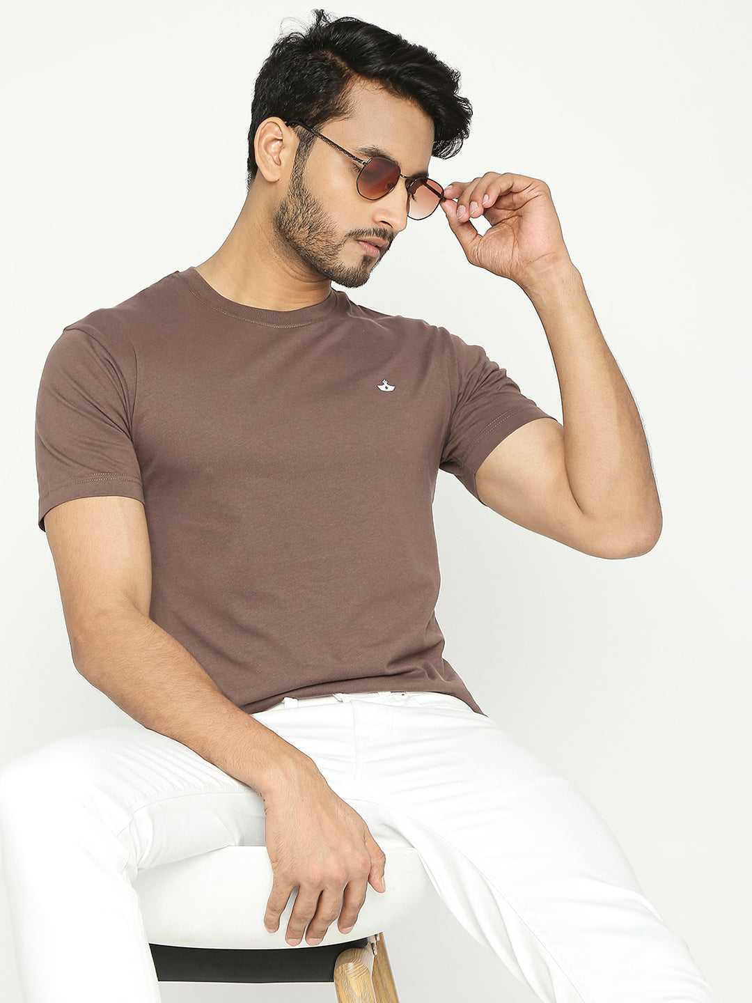 Mens Brown Colour Round Neck T-Shirt