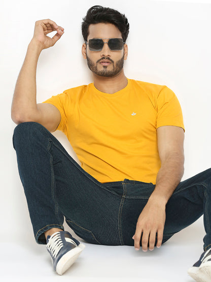 Mens Golden Yellow Round Neck T-Shirt