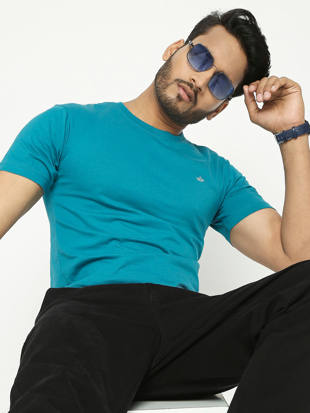 Mens Teal Colour Round Neck T-Shirt