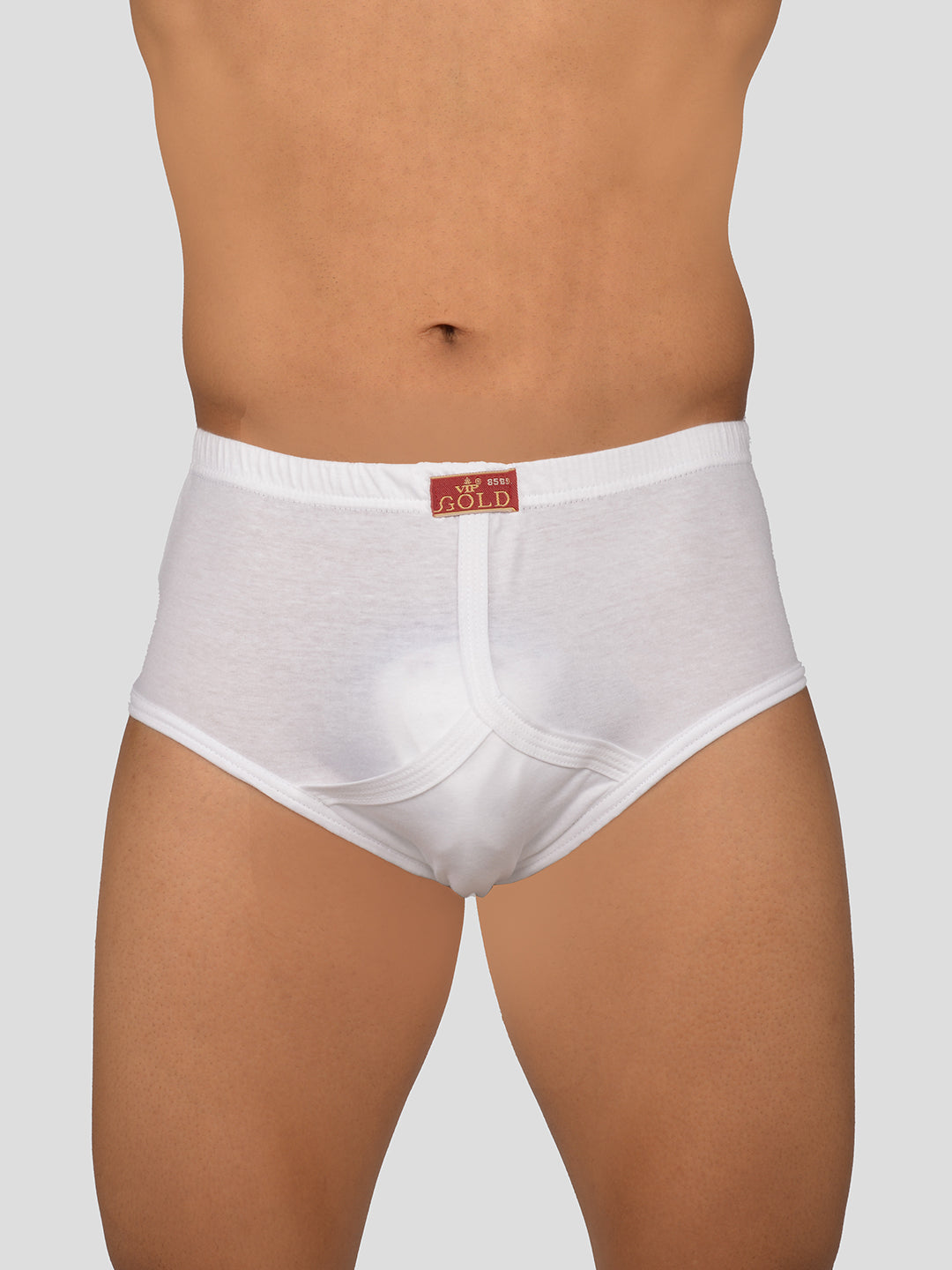 Gold Solid White Cotton Briefs for Men