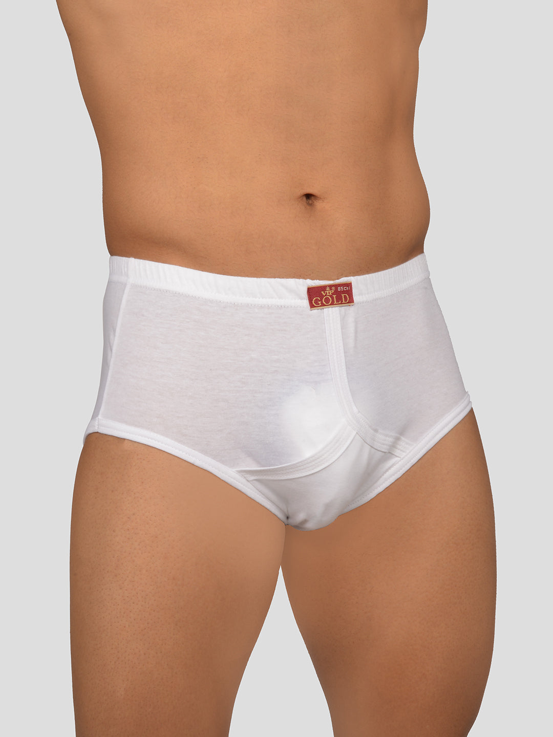 Gold Solid White Cotton Briefs for Men