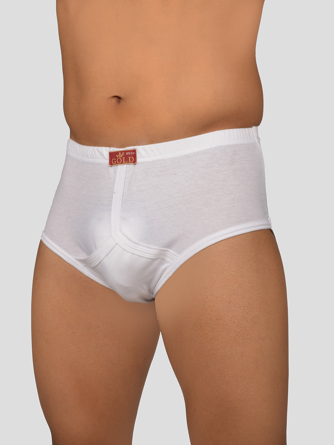 Gold Solid White Cotton Briefs for Men