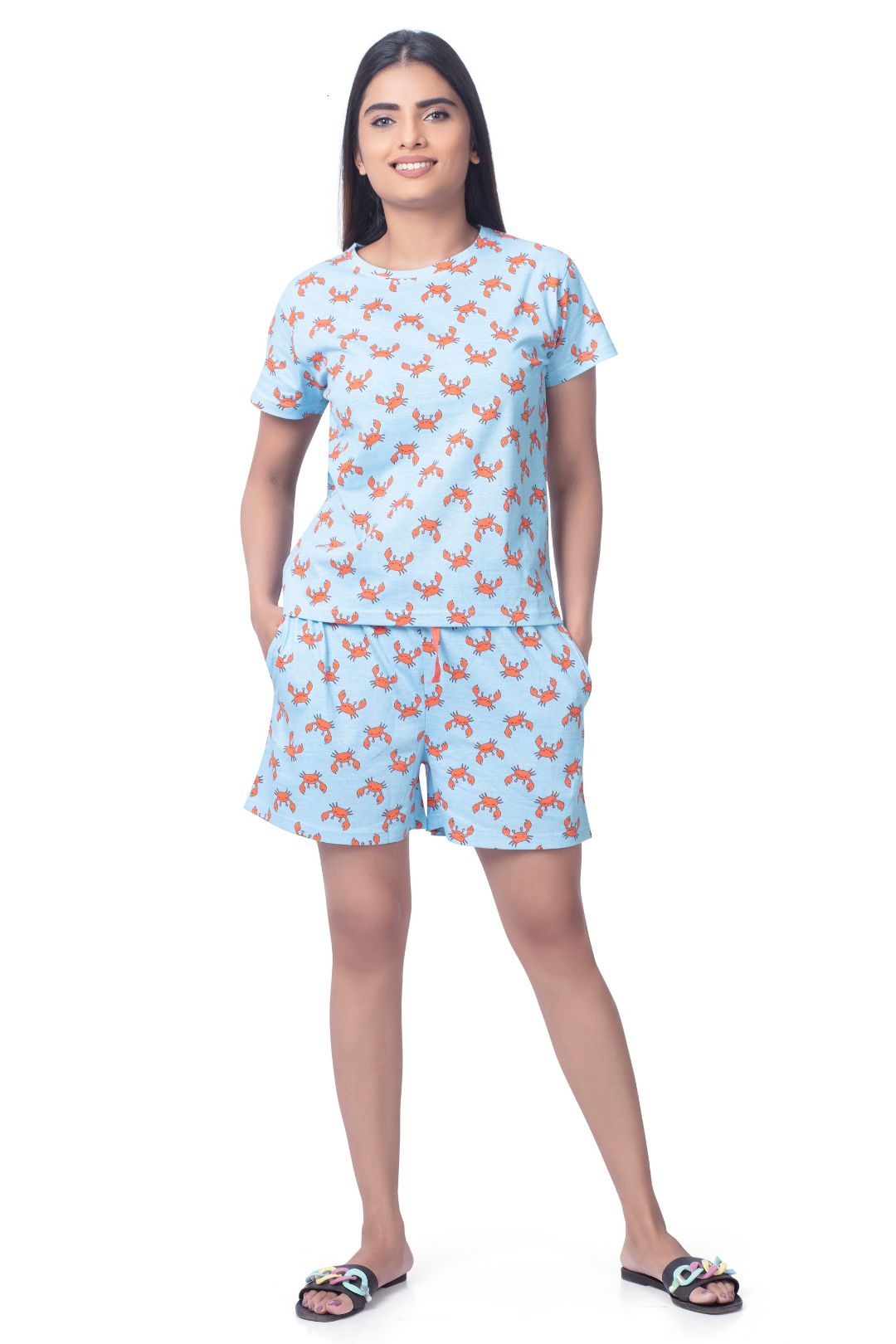 M302 Printed Cotton Comfort Wear Set for Women - T-shirts & Shorts
