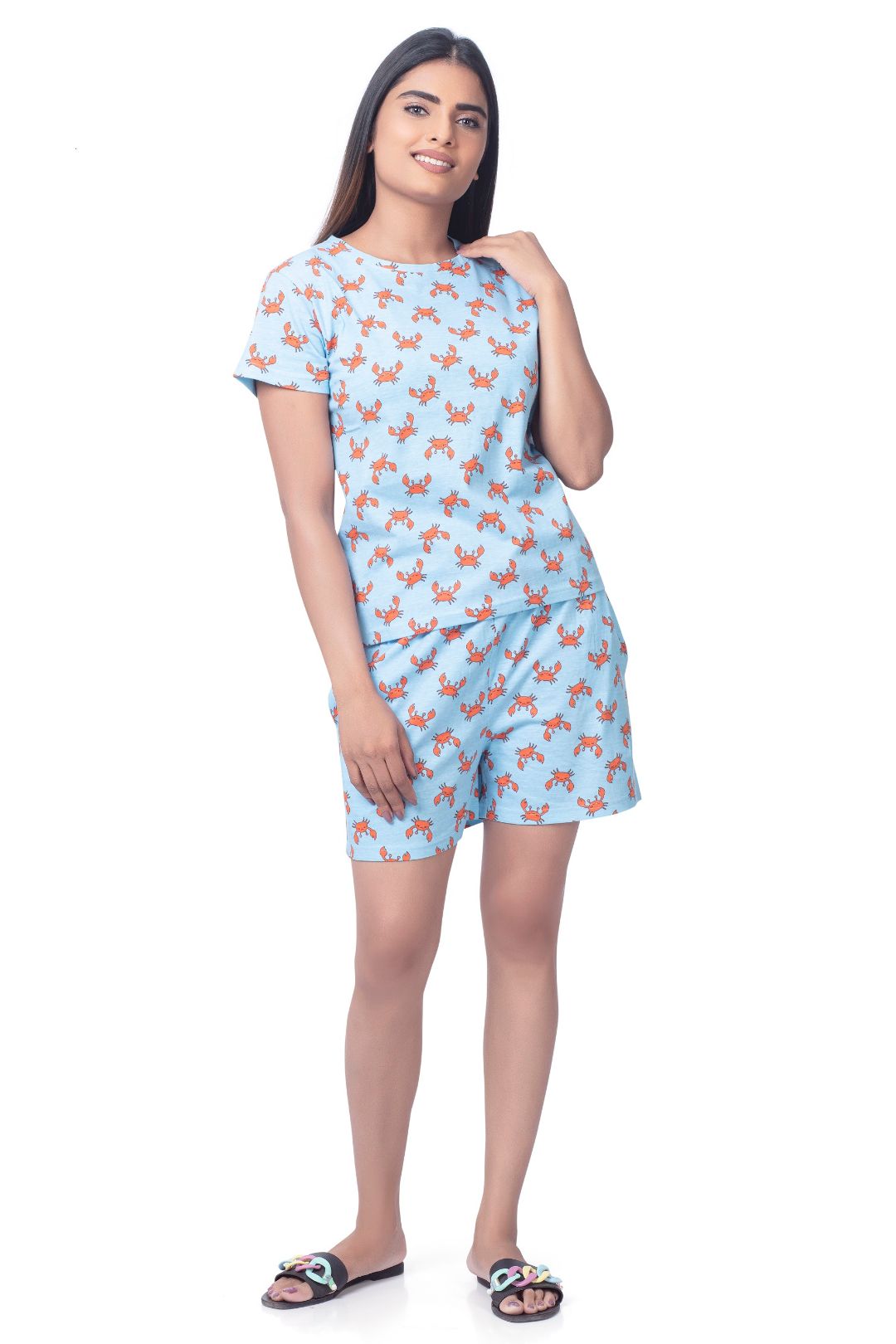 M302 Printed Cotton Comfort Wear Set for Women - T-shirts & Shorts