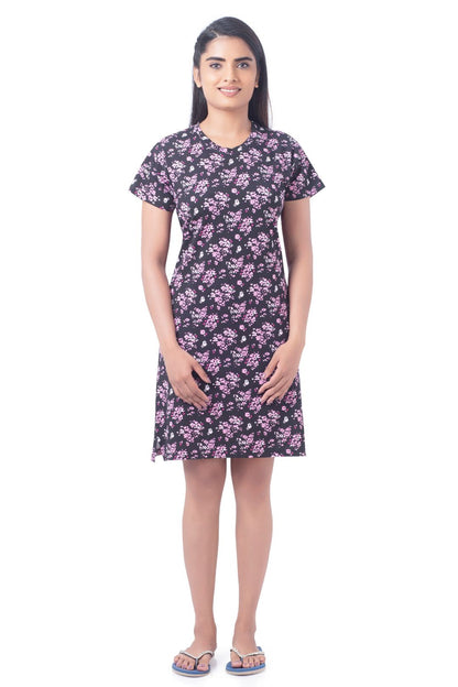 M401 Printed Cotton Night Dress for Women