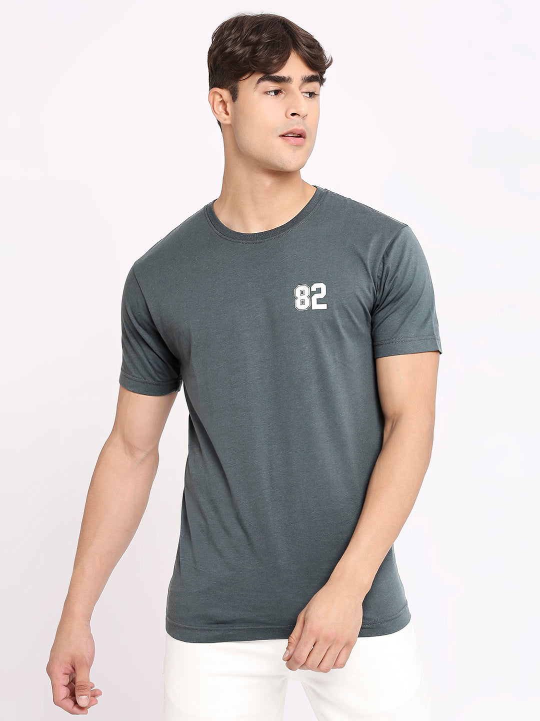 Mens Dark Grey Round Neck T-Shirt