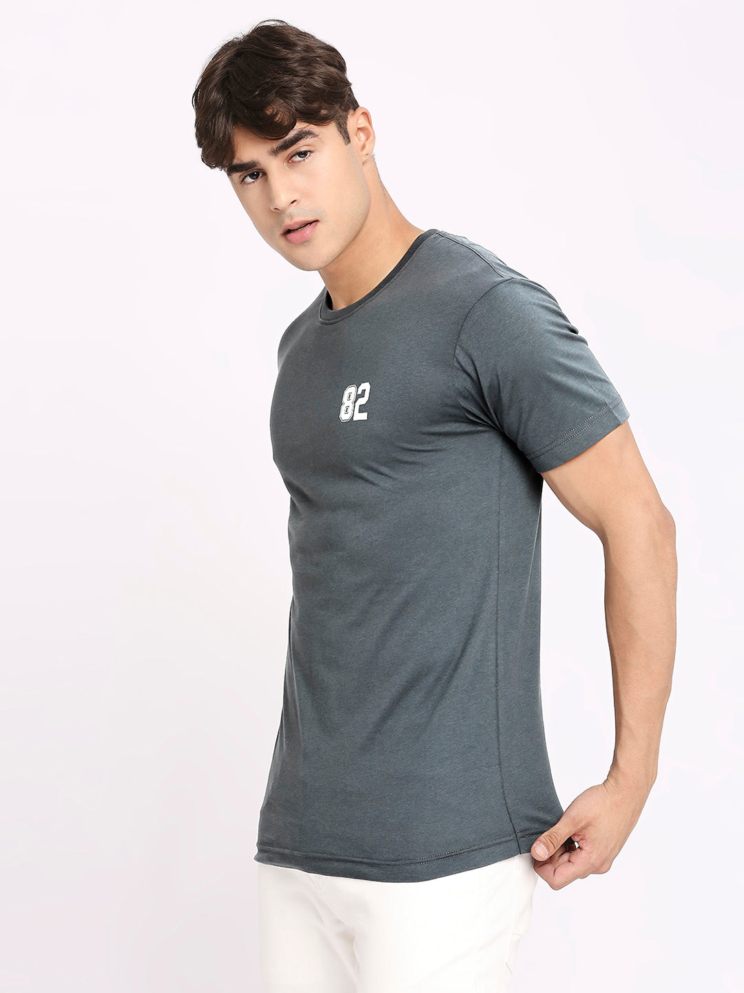 Mens Dark Grey Round Neck T-Shirt