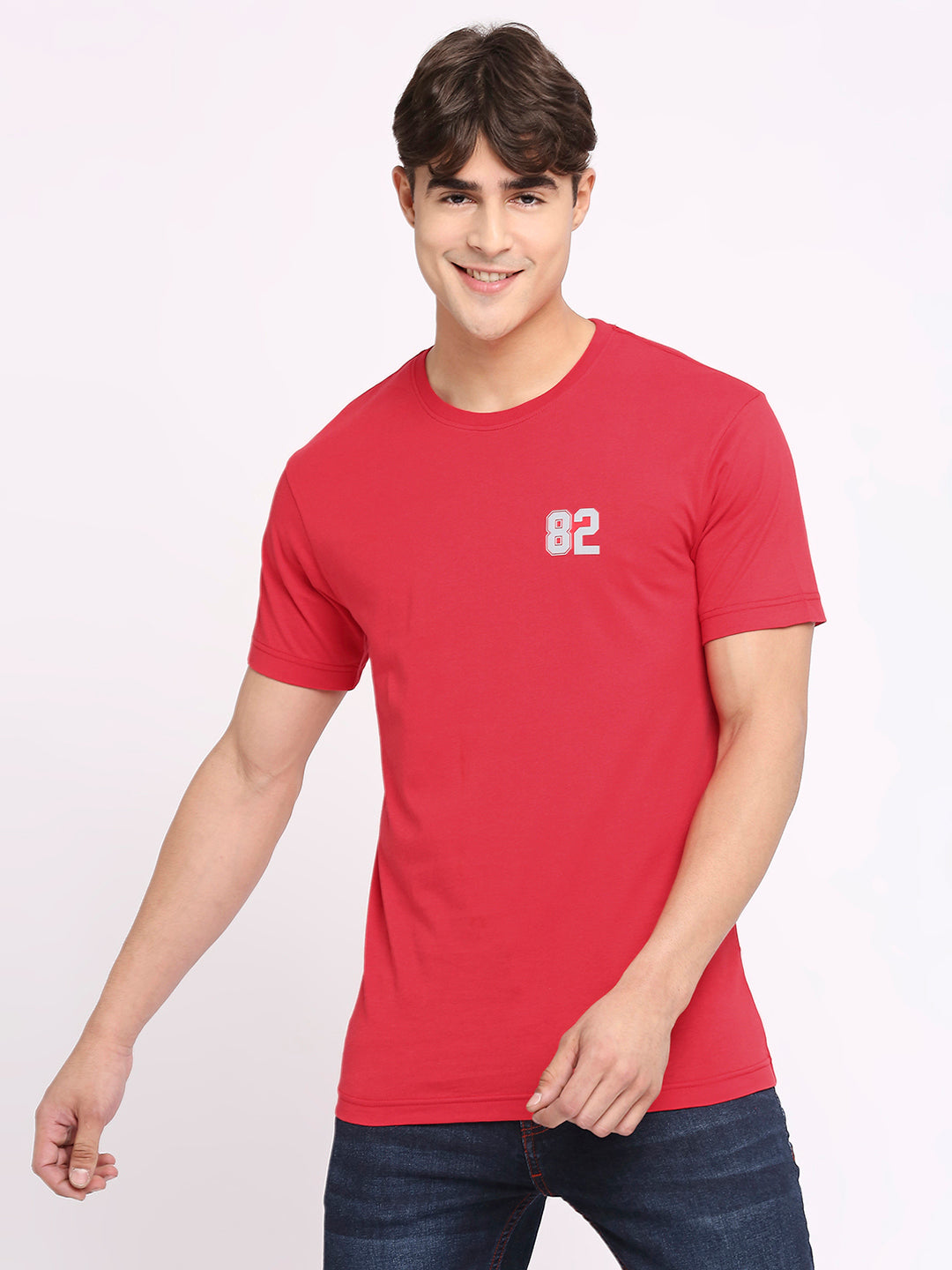 Mens Red Round Neck T-Shirt