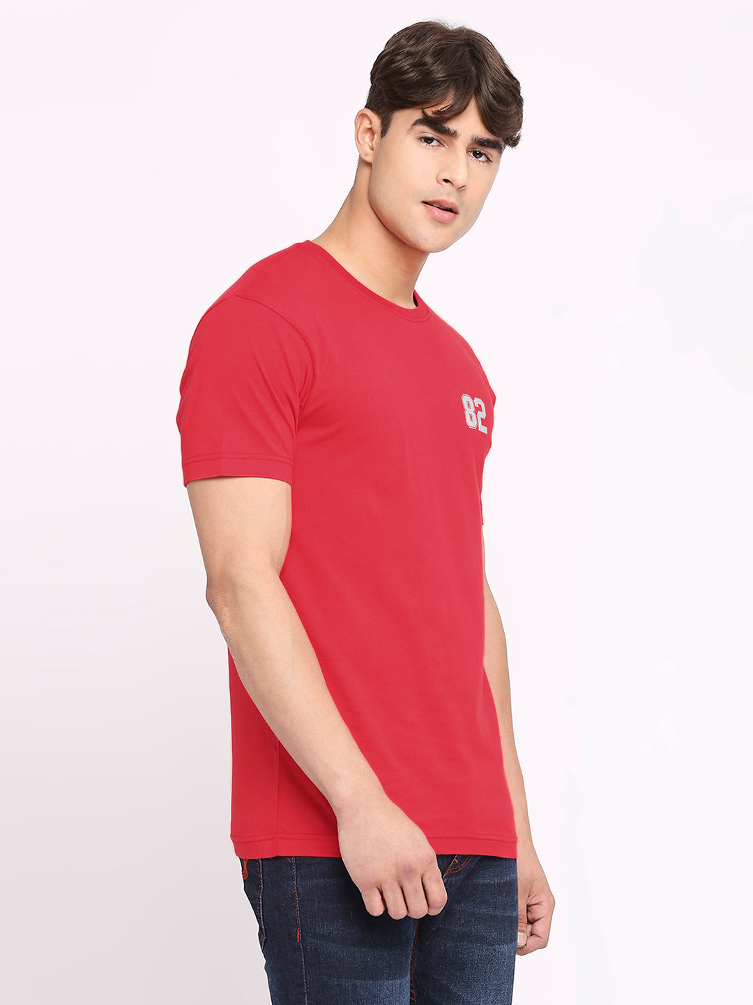 Mens Red Round Neck T-Shirt