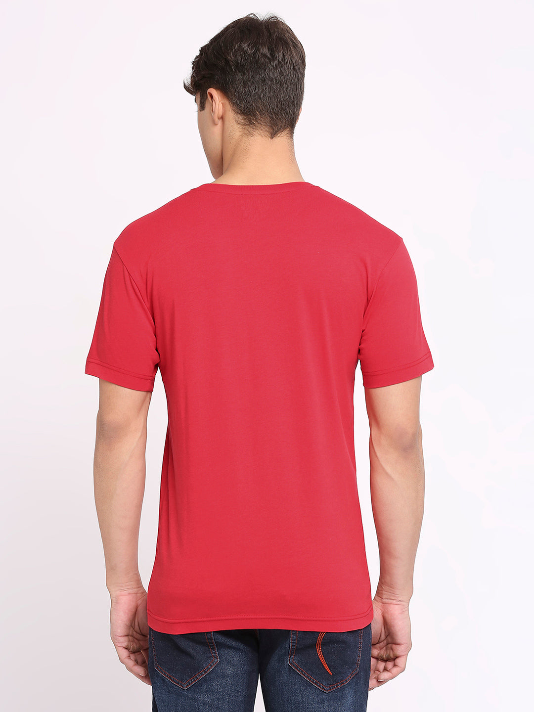 Mens Red Round Neck T-Shirt