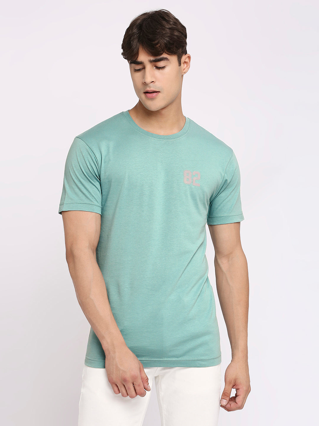 Mens Sea Green Round Neck T-Shirt