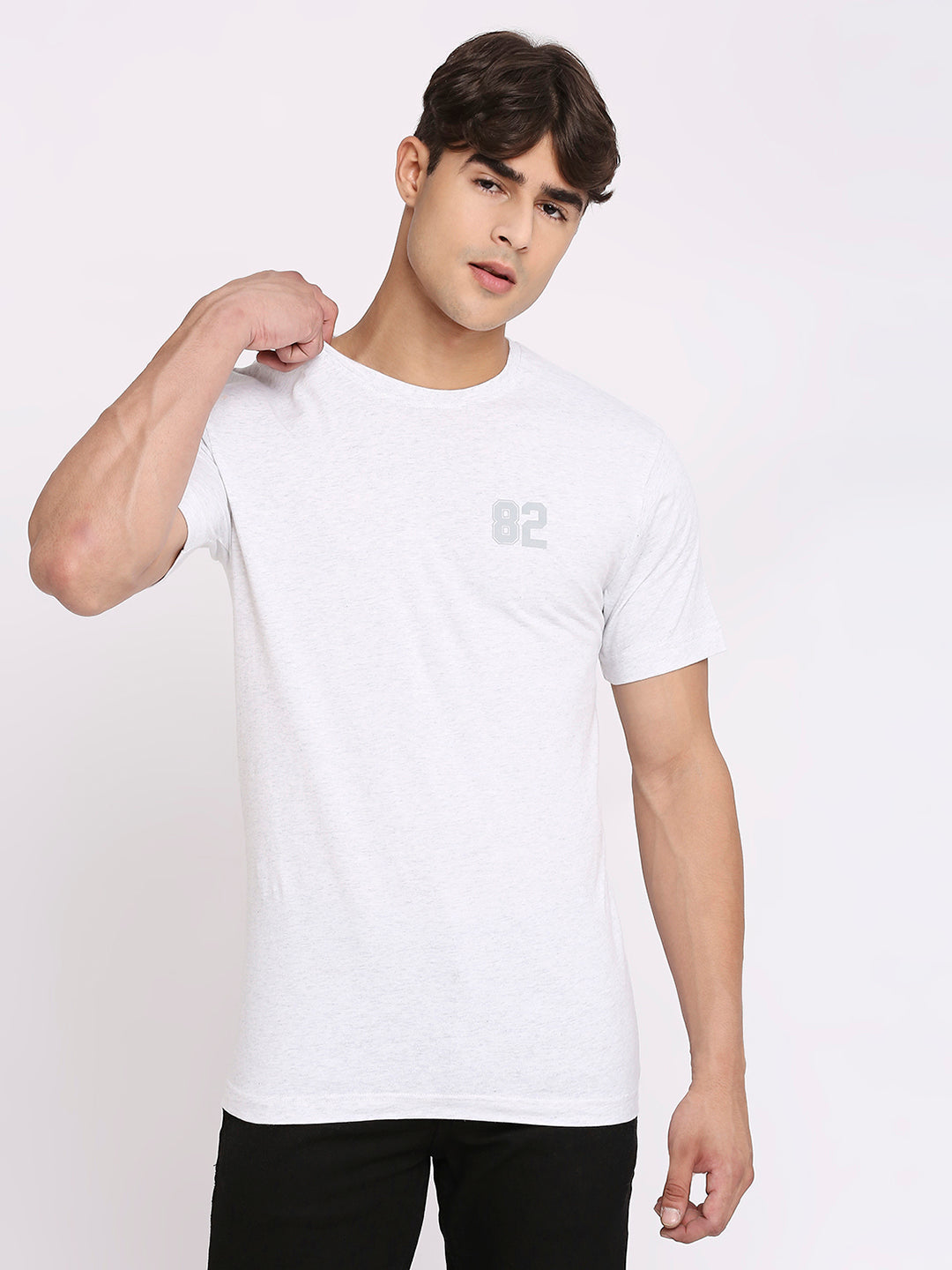 Mens White Melange Round Neck T-Shirt