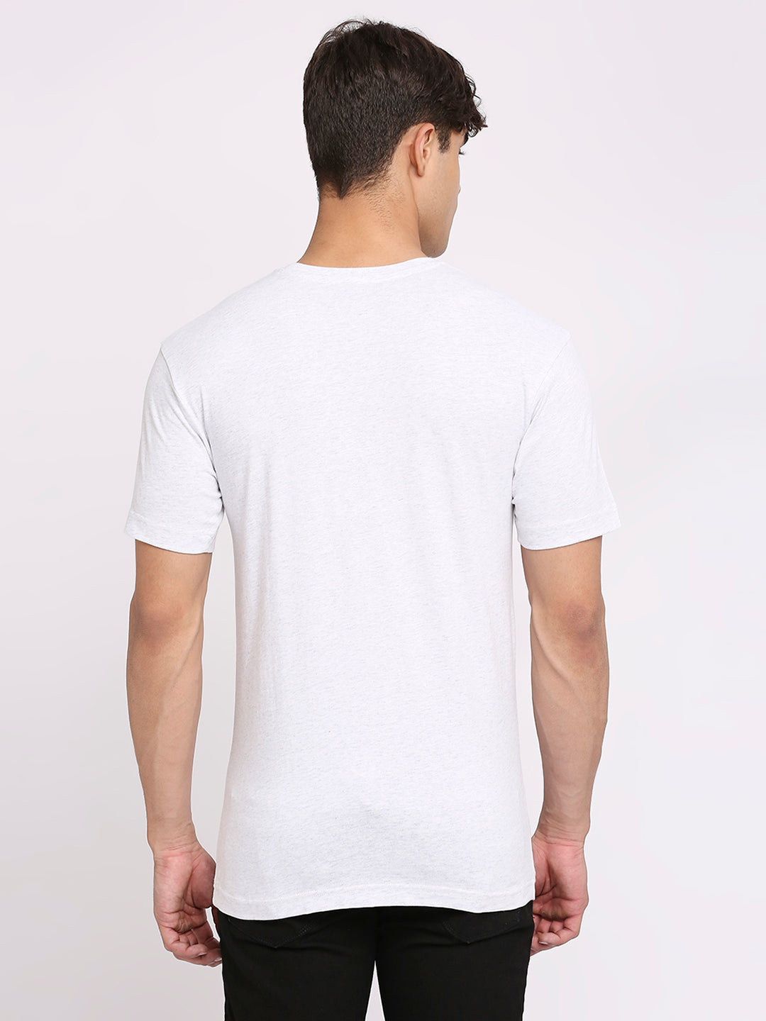 Mens White Melange Round Neck T-Shirt