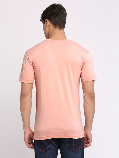 Solid Peach Pure Cotton Round Neck T-Shirt for Men