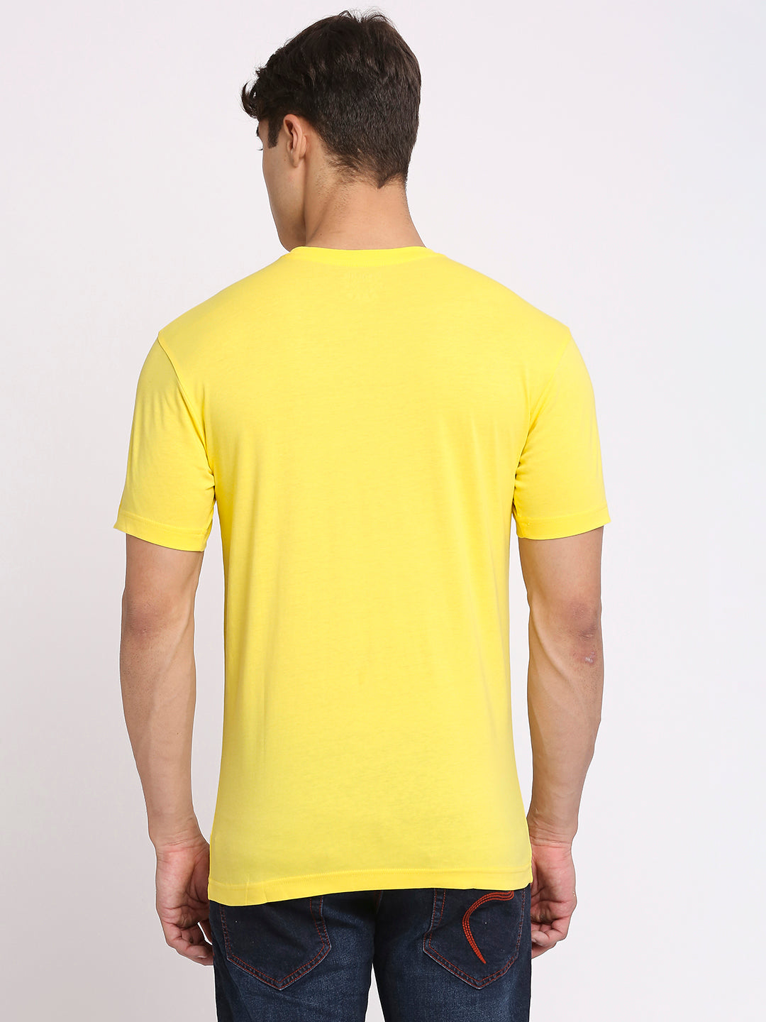 Solid Yellow Pure Cotton Round Neck T-Shirt for Men