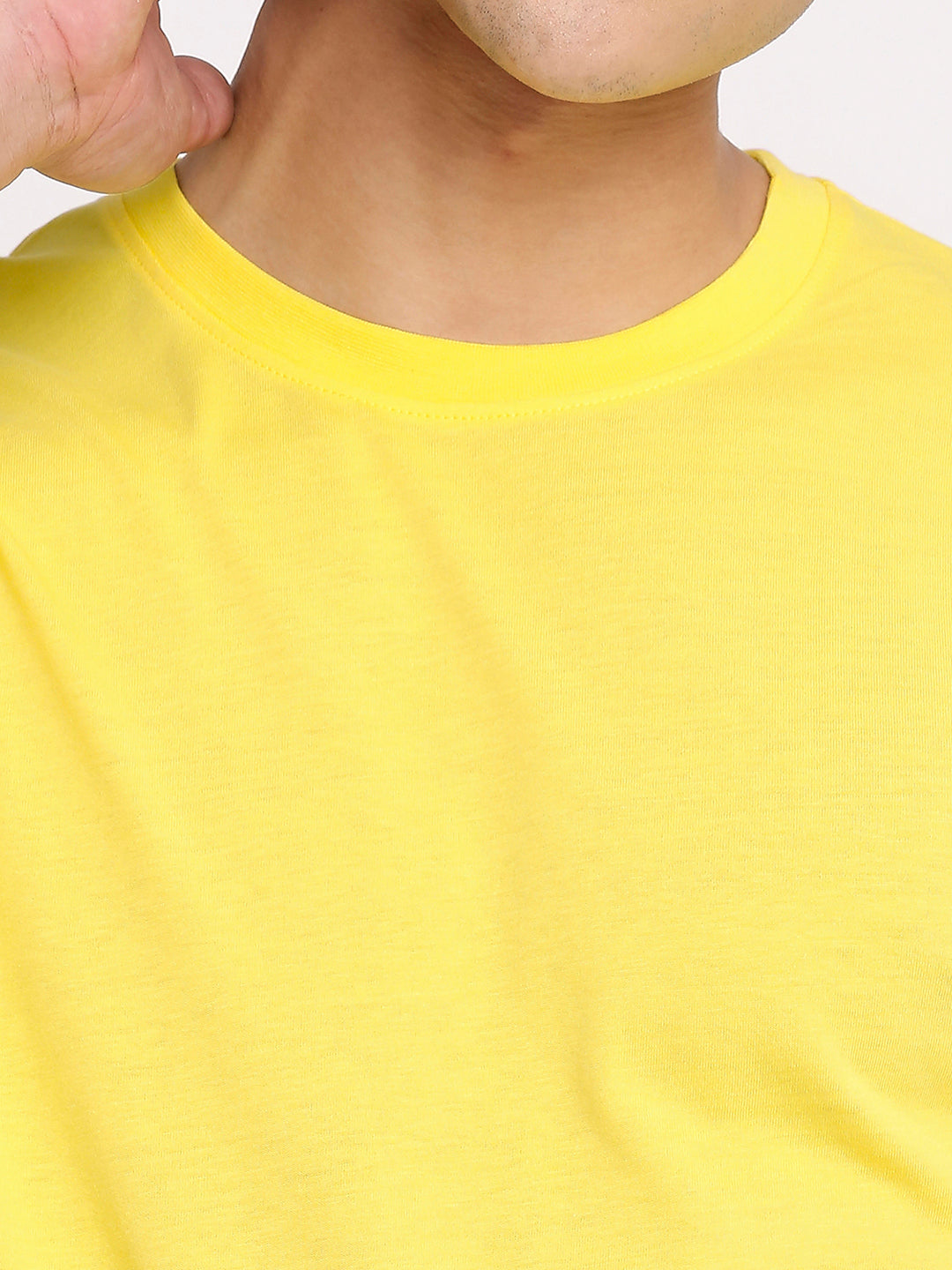 Solid Yellow Pure Cotton Round Neck T-Shirt for Men