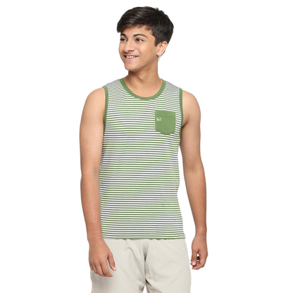U19 Teens Green Striped Vest made in Cotton Lycra Fabric