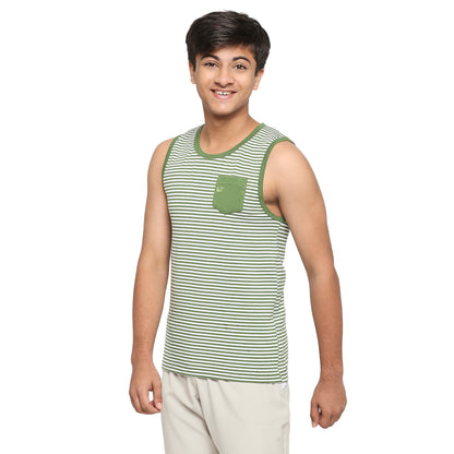 U19 Teens Green Striped Vest made in Cotton Lycra Fabric