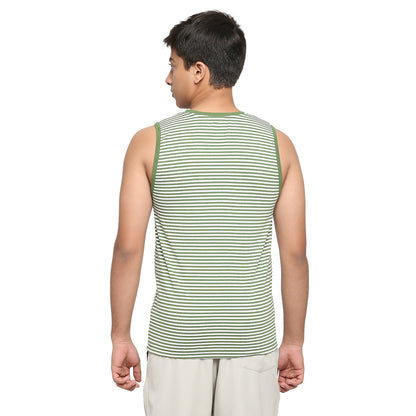U19 Teens Green Striped Vest made in Cotton Lycra Fabric